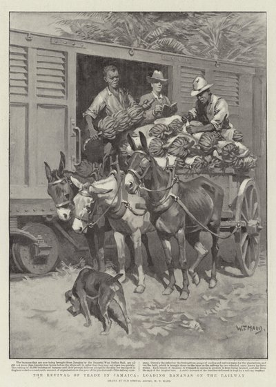 The Revival of Trade in Jamaica, loading Bananas on the Railway by William T. Maud